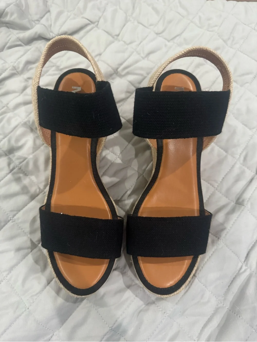 MIA Black Espadrille Wedge Sandals with Tan Insole